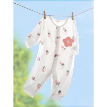 女嬰兒連體衣夏季空調服3-18月寶寶薄款莫代爾長袖新生兒夏裝睡衣