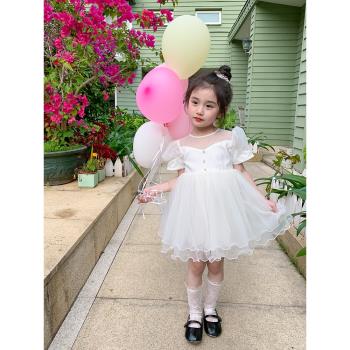 女童白色連衣裙夏季兒童高級感生日公主裙寶寶禮服紗裙夏裝小童潮