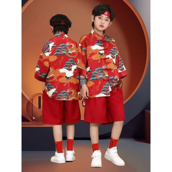 男童漢服夏季六一兒童啦啦隊演出服唐裝女童小學生中國風表演服裝