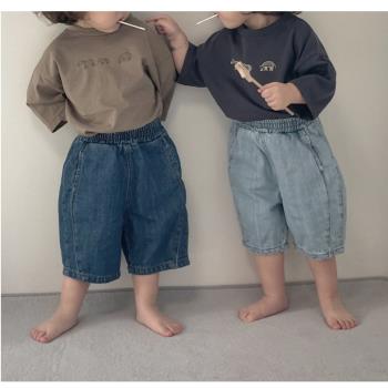 韓國進口嬰幼童裝時尚韓系寬松牛仔短褲夏季純棉薄款休閑七分褲