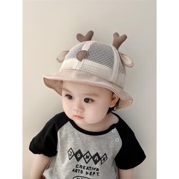 韓版嬰兒遮陽漁夫帽夏季寶寶帽子可愛鹿角防曬嬰幼兒男女童太陽帽