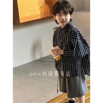 波拉bora韓國童裝男女童襯衫2023夏裝新款兒童上衣男孩寬松襯衣酷