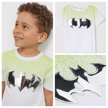 夏季HM童裝男童兒童帥氣透氣蝙蝠俠鏡面圓領棉質汗布T恤短袖上衣