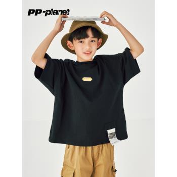 PP星球童裝兒童短袖T恤2023夏季新款男女童休閑字母親膚透氣上衣