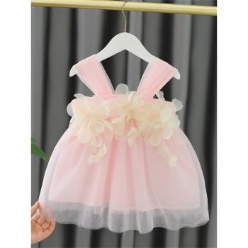 女童夏季連衣裙洋氣網紅兒童禮服短袖公主裙寶寶夏裝花仙子吊帶裙