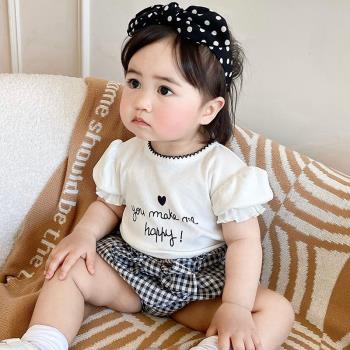 嬰兒夏季薄款套裝公主T恤短袖女寶寶兩件套分體外出服0-1-2歲衣服