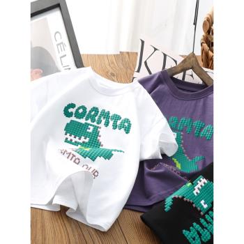 韓版兒童短袖T恤純棉薄款卡通恐龍寶寶寬松上衣夏季童裝男童洋氣