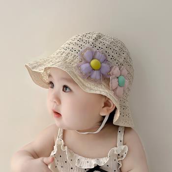 女寶寶帽子夏季遮陽嬰兒漁夫帽女童公主帽甜美小花兒童防曬太陽帽