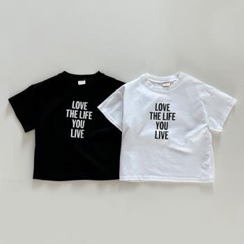 現貨韓國嬰幼童裝簡約百搭字母短袖T恤兒童夏季休閑半袖打底衫