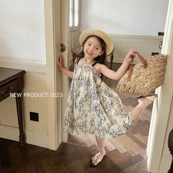 韓版童裝女童吊帶連衣裙2023夏季新款兒童抹胸款寬松度假沙灘裙