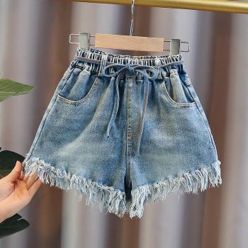女童短褲外穿夏季2023新款時髦兒童裝洋氣中大童百搭流蘇牛仔熱褲