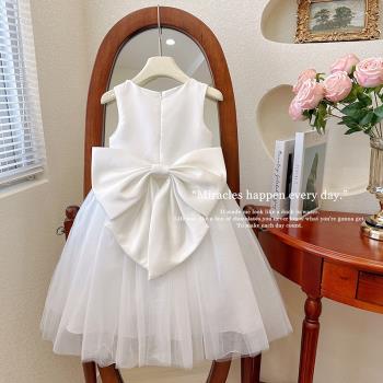 女童連衣裙夏季2024新款小女孩花童裙子白色仙女裙氣質禮服公主裙