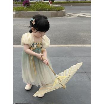 莫奈油畫國風公主裙女童漢服法式浪漫改良中國風女小女孩短袖
