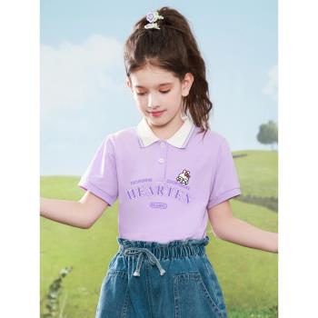 女童短袖夏裝T恤2024新款韓版洋氣兒童小女孩體恤上衣夏季polo衫