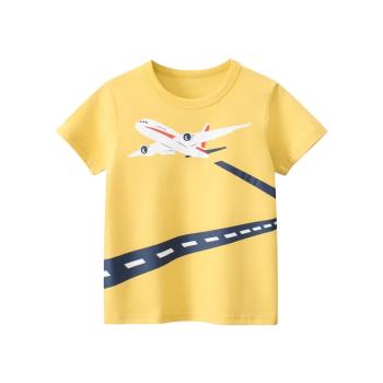 27kids品牌純棉韓版童裝短袖T恤男童2024夏季款兒童飛機圖案上衣