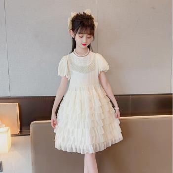 女童連衣裙夏季洋氣質雪紡公主裙中大童韓版演出服甜美超仙蛋糕裙