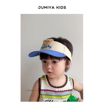 ins新款寶寶帽子夏季可愛小熊空頂帽涼帽男童1歲出游兒童鴨舌帽潮