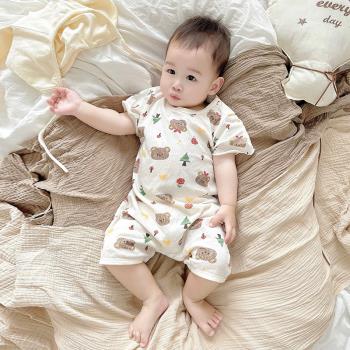 嬰兒男童短袖哈衣新生兒純棉薄款爬服連體衣女寶寶0-2歲夏季睡衣