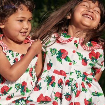 女童連衣裙2023夏季新款歐美童裝中小童可愛草莓印花吊帶背心裙