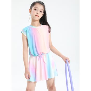 女童夏季T恤速干衣系帶設計感兒童網球服2023夏季新款薄款運動服