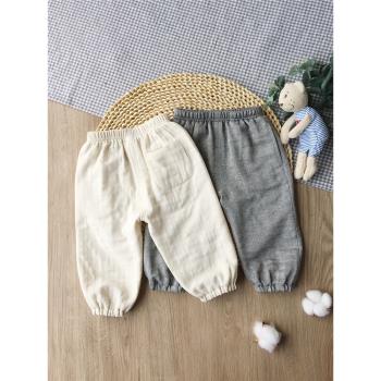 新款夏季純棉兒童防蚊褲雙層棉紗男童女童寶寶空調褲薄款長褲褲子