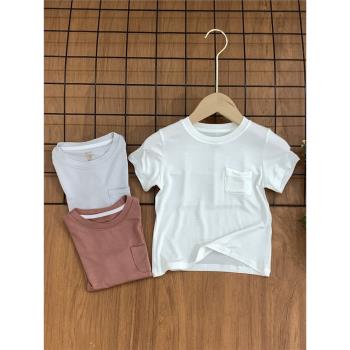 竹纖維寶寶短袖T恤薄款夏季半袖嬰幼兒夏裝外穿上衣嬰兒衣服純色
