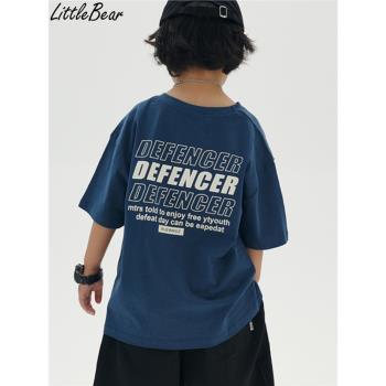 日系男童字母短袖T恤2023夏季新款港風寬松上衣兒童百搭半袖體恤