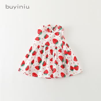 寶寶夏季連衣裙 布衣妞女童夏裝洋氣草莓背心裙嬰兒蝴蝶結小裙子