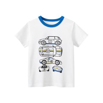 27kids純棉男童短袖t恤韓版童裝夏季潮流兒童小汽車水印夏裝上衣