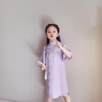 民國風女童旗袍夏季兒童新中式改良復古漢服連衣裙短袖唐裝中國風