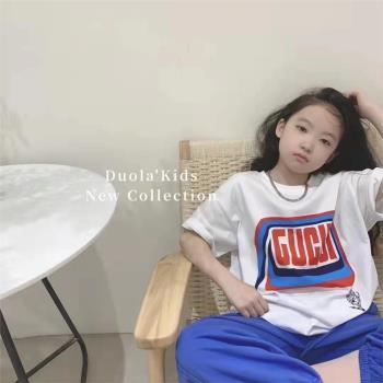 男女童短袖T恤23夏季新款兒童中大韓版洋氣寬松百搭純棉上衣親子