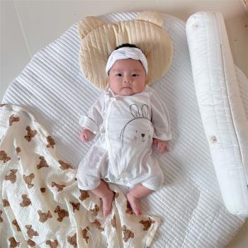 嬰幼兒夏季薄款紗布蝴蝶衣男女寶寶0-1-3個月長袖爬服新生兒哈衣