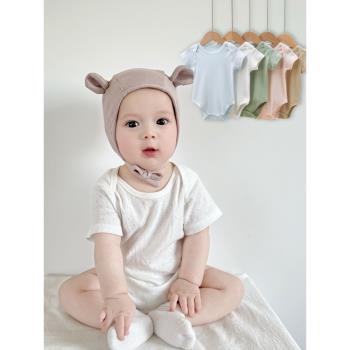 寶寶夏季連體衣嬰兒純棉三角哈衣兒童短袖透氣薄款包屁衣0-3衣服