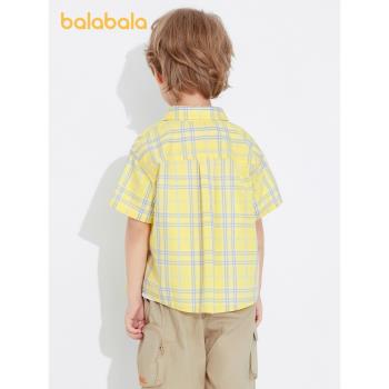 巴拉巴拉寶寶短袖襯衫兒童時尚童裝男童上衣經典格子夏裝休閑襯衣