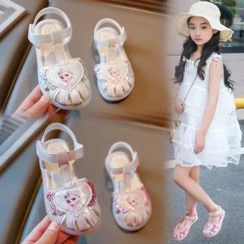 女童涼鞋2023夏季新款軟底愛莎公主包頭公主鞋小女孩寶寶兒童鞋