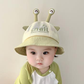 韓版寶寶帽子夏季可愛觸角嬰兒遮陽漁夫帽網眼防曬男女童太陽涼帽