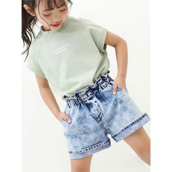 女童夏季短褲洋氣日系原創新款牛仔褲皮筋時髦炸街潮女寶寶五分褲