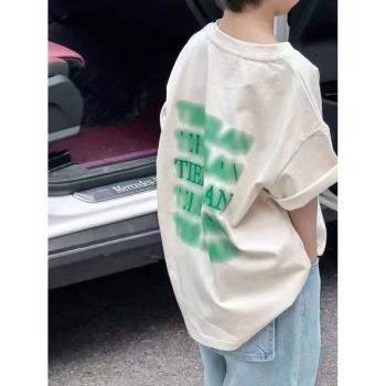 波拉親子韓國童裝兒童短袖T恤2023夏季新款韓版男女童印字上衣潮