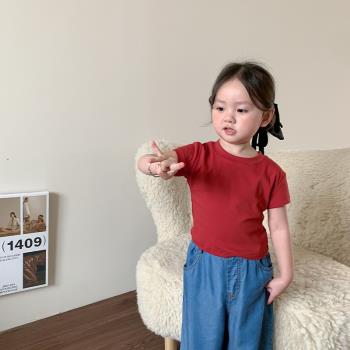 女童夏季T恤2023新款兒童韓版純色百搭上衣短款洋氣女寶寶短袖t恤