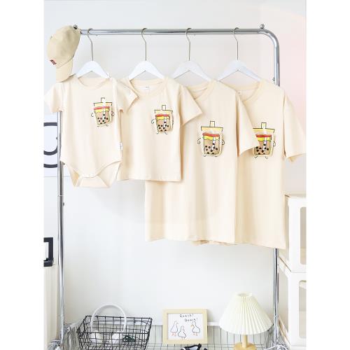 奶茶親子裝夏裝一家三口炸街大碼母子母女裝夏天家庭洋氣短袖T恤