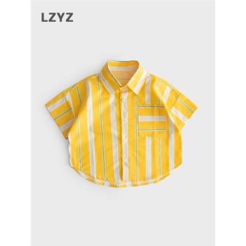 LZYZ童裝兒童襯衫男童短袖襯衣純棉寬松中小童夏裝夏季薄款上衣潮