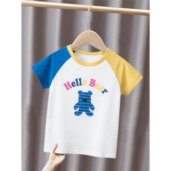 27home歐美童裝女寶寶兒童2023夏季新款卡通小熊圓領純棉短袖T恤