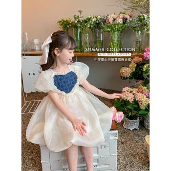 女童連衣裙夏季2024新款韓版洋氣兒童夏裝裙子小女孩泡泡袖公主裙