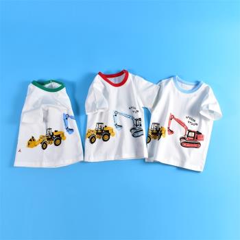 兒童t恤短袖男夏卡通挖機圖案純棉T恤衫1-8歲小童圓領半袖打底衫
