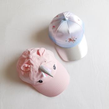歐美單春夏女兒童棉棒球帽可愛獨角獸造型遮陽帽子女孩子魔術扣帽