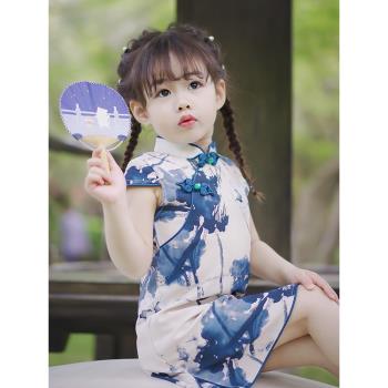 女童旗袍夏季薄款中國風改良小女孩寶寶連衣裙兒童國潮復古風漢服