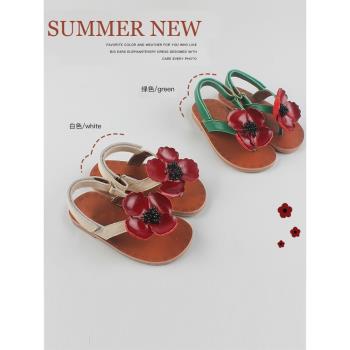 女童鞋花朵夾腳涼鞋2023夏季新款兒童時髦沙灘鞋洋氣寶寶軟底童鞋
