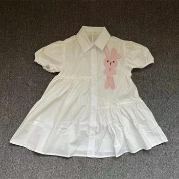 DW家原單 夏季女童裝 短袖純棉粉紅色大兔兔中大童連衣裙 110-160