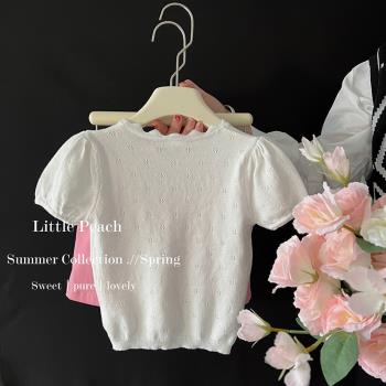 女童短袖t恤夏季女寶寶泡泡袖針織時髦甜美韓系tutu裙上衣搭配