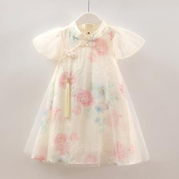女童連衣裙2023夏季新款兒童洋氣改良旗袍小女孩夏裝復古公主裙子